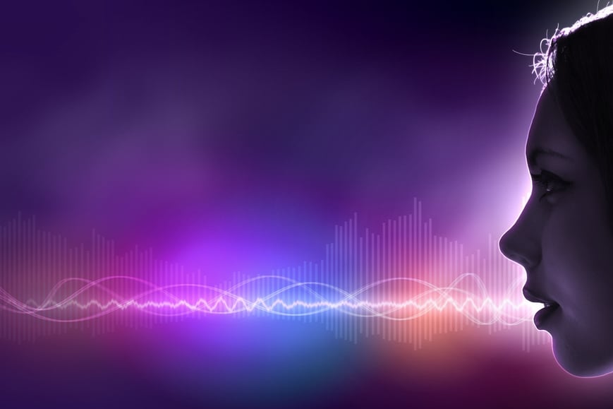 Image of a person with audio waves behind them